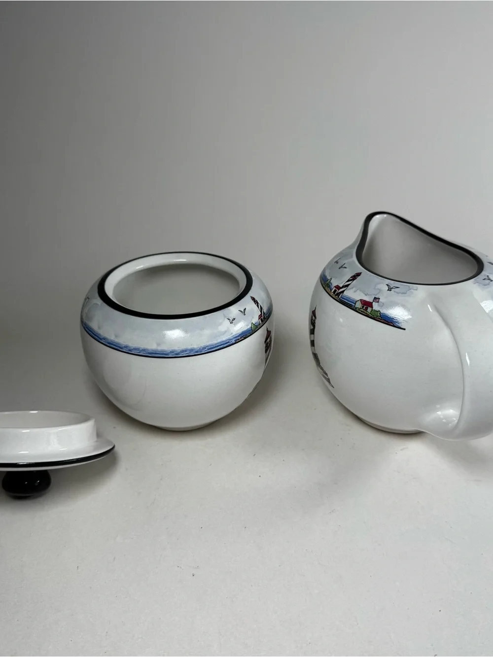 Totally Today Coastal Lighthouse Cream And Sugar Stoneware Pieces 4